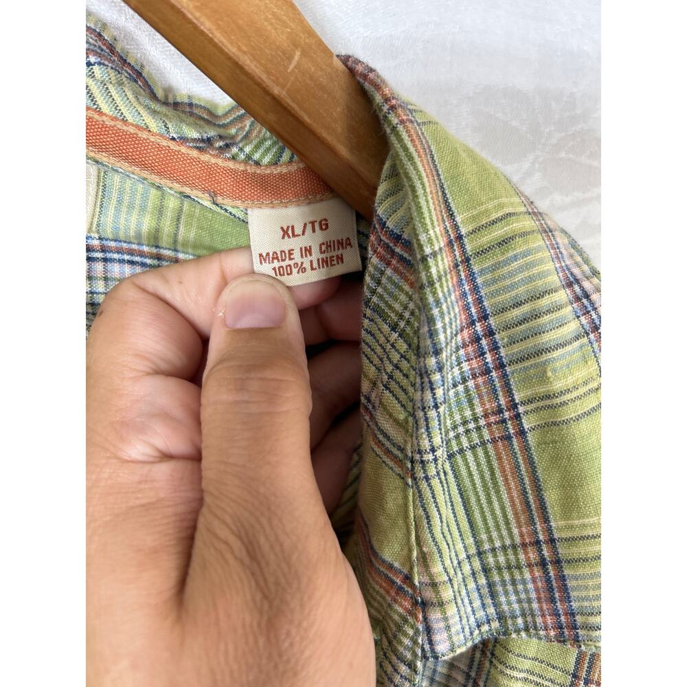 Tommy Bahama Button Up XL Green Plaid 100% Linen Short Sleeve - Picture 8 of 11